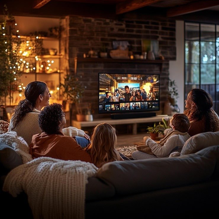 Familia viendo televisión juntas con el servicio de iptv espana