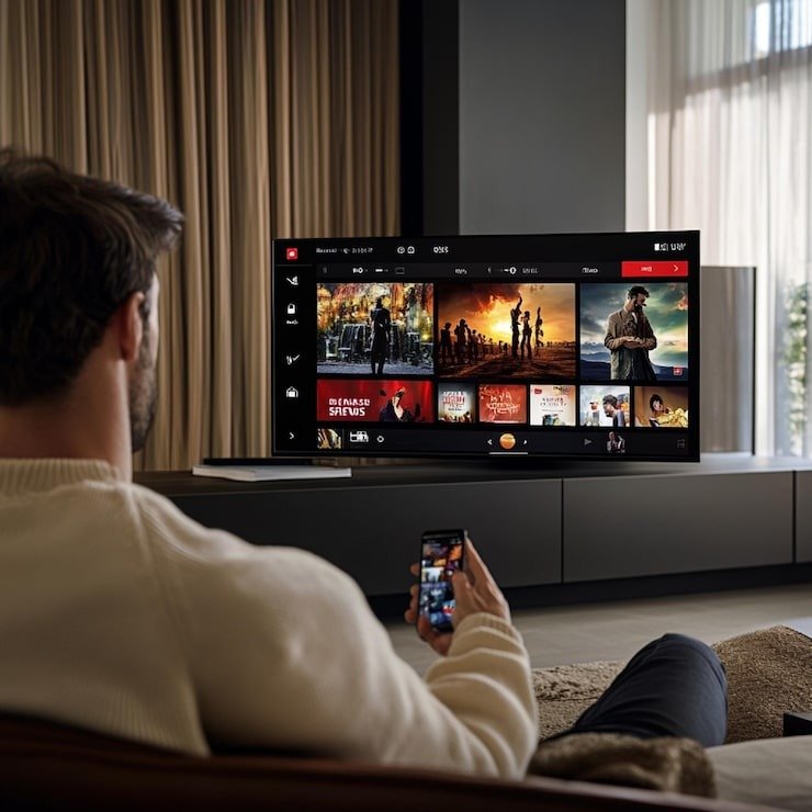 Usuario navegando por aplicaciones de streaming en Smart TV con